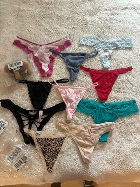 NWT Victoria’s Secret Lace Satin Cotton Thong Panty Bundle Size L-XL
